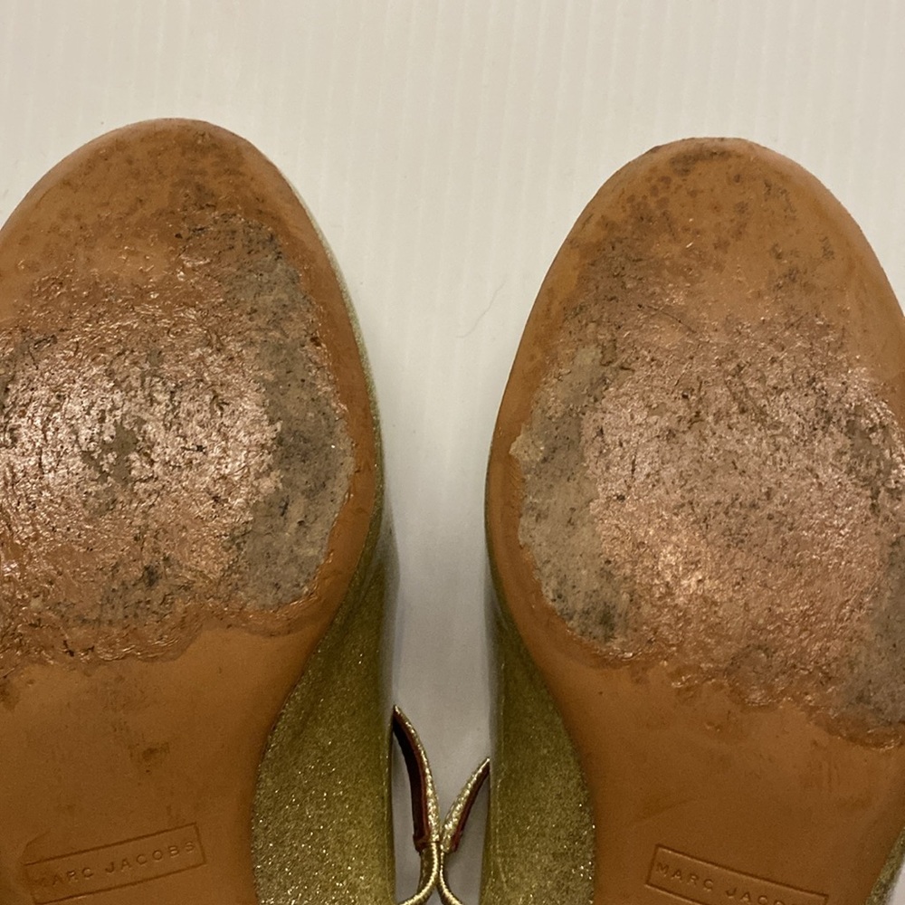 Marc Jacobs Lexi Gold Glitter Mary Jane Strap Pump Shoe Made in Italy - 39 1/2 - Picture 10 of 10